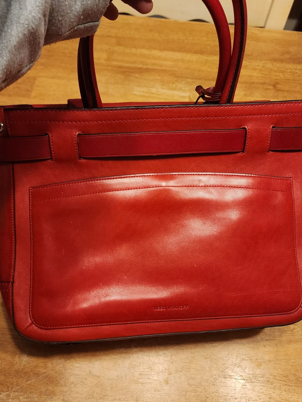 red leather Reed Krakoff Boxer tote bag distinctive front belt detail